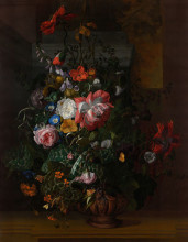 Картина "flowers in a terracotta vase on a stone balustrade" художника "рюйш рашель"