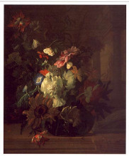 Копия картины "flowers in a glass vase on a balustrade with colunnade" художника "рюйш рашель"