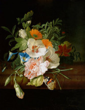 Картина "posy of flowers, with a red admiral butterfly, on a marble ledge" художника "рюйш рашель"