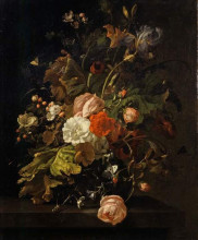 Картина "flowers in a glass vase, on a stone table" художника "рюйш рашель"