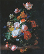 Картина "roses, tulips and other flowers in a glass vase on a marble ledge" художника "рюйш рашель"