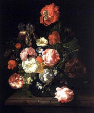 Копия картины "flowers in a glass vase on a marble slab" художника "рюйш рашель"