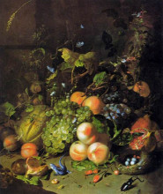 Копия картины "fruit, a nest and insects in a wood" художника "рюйш рашель"