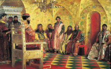 Репродукция картины "tzar mikhail fedorovich holding council with the boyars in his royal chamber" художника "рябушкин андрей"