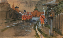 Копия картины "strelets patrol at ilyinskie gates in the old moscow" художника "рябушкин андрей"
