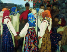 Репродукция картины "a young man breaking into the girls dance, and the old women are in panic" художника "рябушкин андрей"