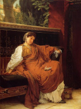 Репродукция картины "лесбия, плачущая по воробью" художника "альма-тадема лоуренс"