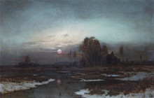 Репродукция картины "осенний пейзаж с заболоченной рекой при луне" художника "саврасов алексей"