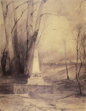 Копия картины "могила а.с.пушкина в святогорском монастыре" художника "саврасов алексей"