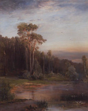 Репродукция картины "летний пейзаж с соснами у реки" художника "саврасов алексей"