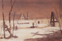 Репродукция картины "сельское кладбище в лунную ночь" художника "саврасов алексей"