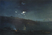 Репродукция картины "лунная ночь. пейзаж с костром" художника "саврасов алексей"