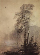 Репродукция картины "сосны на берегу озера" художника "саврасов алексей"