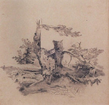 Репродукция картины "сосны, прилегающие к корню части стволов" художника "саврасов алексей"