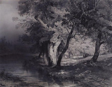 Репродукция картины "лес у озера, освещенный солнцем" художника "саврасов алексей"