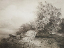 Картина "старый дуб у обрыва над рекой" художника "саврасов алексей"