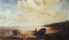 Репродукция картины "пейзаж с лодкой" художника "саврасов алексей"
