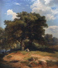 Репродукция картины "пейзаж с дубами и пастушком" художника "саврасов алексей"