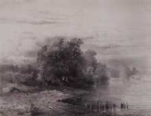 Репродукция картины "деревья у реки" художника "саврасов алексей"