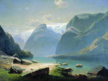 Копия картины "озеро в горах швейцарии" художника "саврасов алексей"