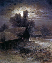 Картина "лунная ночь в деревне (зимняя ночь)" художника "саврасов алексей"