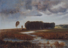 Картина "пейзаж с болотом и лесистым островом" художника "саврасов алексей"