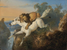 Копия картины "lion attacking a horse" художника "салех раден"