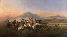 Репродукция картины "six horsemen chasing deer" художника "салех раден"