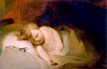 Копия картины "child asleep (also known as the rosebud)" художника "салли томас"