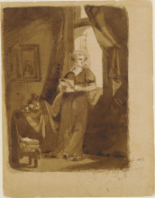 Репродукция картины "woman at a window (from sketchbook)" художника "салли томас"