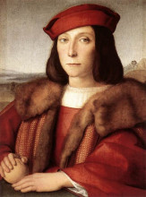Репродукция картины "portrait of a man holding an apple" художника "санти рафаэль"