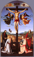 Картина "распятие с девой марией, святыми и ангелами" художника "санти рафаэль"