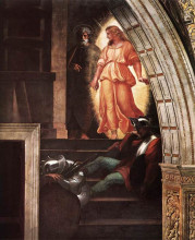 Репродукция картины "st peter escapes with the angel, from &#39;the liberation of saint peter&#39; in the stanza d&#39;eliodoro" художника "санти рафаэль"