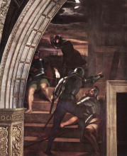 Репродукция картины "the guards outside the prison, detail from &#39;the liberation of st peter&#39; in the stanza d&#39;eliodoro" художника "санти рафаэль"