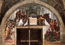 Картина "the mass of bolsena, from the stanza dell&#39;eliodor" художника "санти рафаэль"