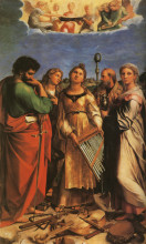 Картина "st. cecilia with sts. paul, john evangelists, augustine and mary magdalene" художника "санти рафаэль"