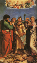 Копия картины "st. cecilia with sts. paul, john evangelists, augustine and mary magdalene" художника "санти рафаэль"