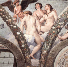 Картина "cupid and the three graces" художника "санти рафаэль"