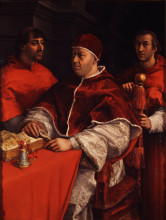 Картина "portraits of leo x cardinal luigi de&#39; rossi and giulio de medici" художника "санти рафаэль"