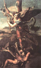 Копия картины "st. michael overwhelming the demon" художника "санти рафаэль"