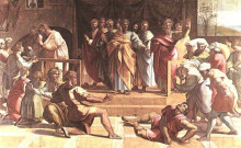 Картина "the death of ananias (cartoon for the sistine chapel)" художника "санти рафаэль"