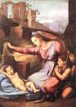 Картина "the madonna of the blue diadem or the madonna of the veil" художника "санти рафаэль"