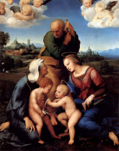 Репродукция картины "the holy family with saints elizabeth and john" художника "санти рафаэль"