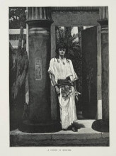 Копия картины "мужчина в белом халате с толстым поясом, прислонившийся к колонне" художника "альма-тадема лоуренс"