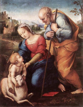 Репродукция картины "святое семейство с агнцем" художника "санти рафаэль"
