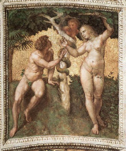 Репродукция картины "adam and eve, from the &#39;stanza della segnatura&#39;" художника "санти рафаэль"