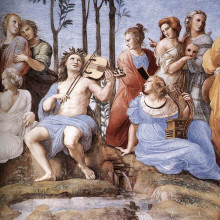Копия картины "the parnassus, from the stanza delle segnatura (detail)" художника "санти рафаэль"