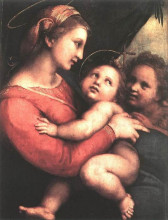 Картина "madonna della tenda" художника "санти рафаэль"