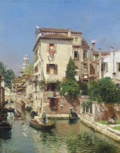 Репродукция картины "gondoliers on a venetian canal" художника "санторо рубен"