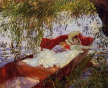 Картина "two women asleep in a punt under the willows" художника "сарджент джон сингер"